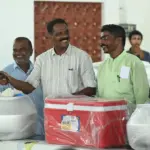 Essentials including ice boxes and nets being distributed to fishers during an awareness programme held by CMFRI in Chellanam